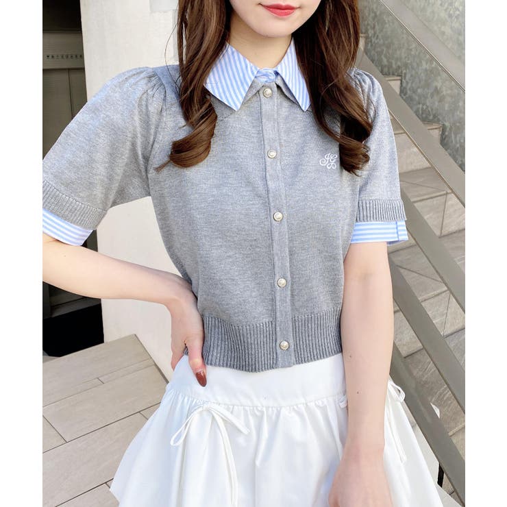 12G Wカラー配色半袖ポロニット | INGNI  | 詳細画像3 