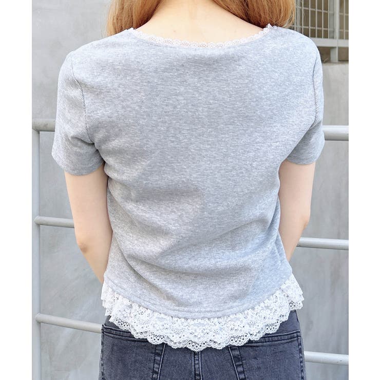 リボン付レース出しラインストーンロゴTOPs | INGNI  | 詳細画像20 