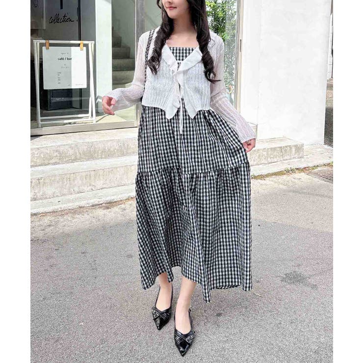 ギンガムチェック柄ティアードキャミワンピース[品番：INGW0010675