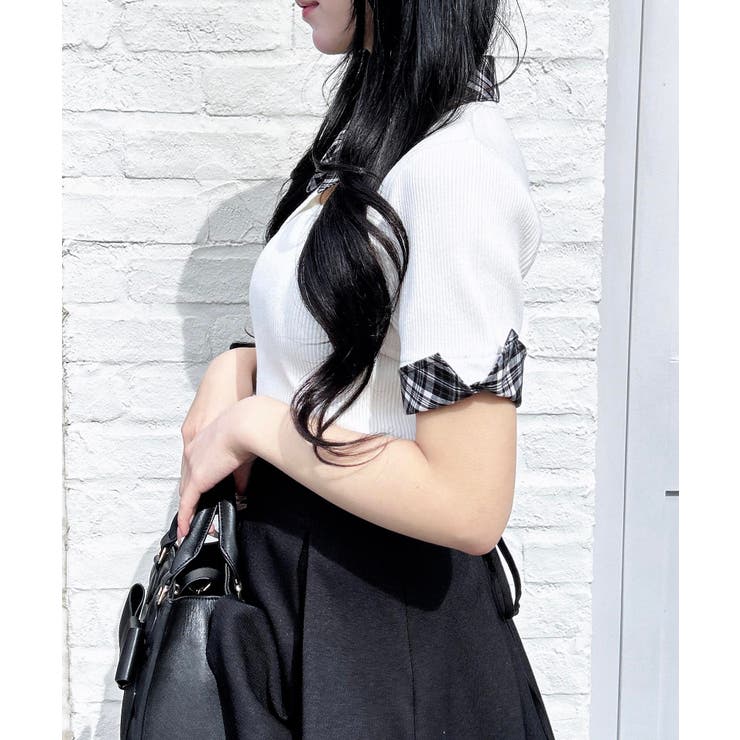 12G チェック衿デコルテオープン半袖ニット | INGNI  | 詳細画像4 