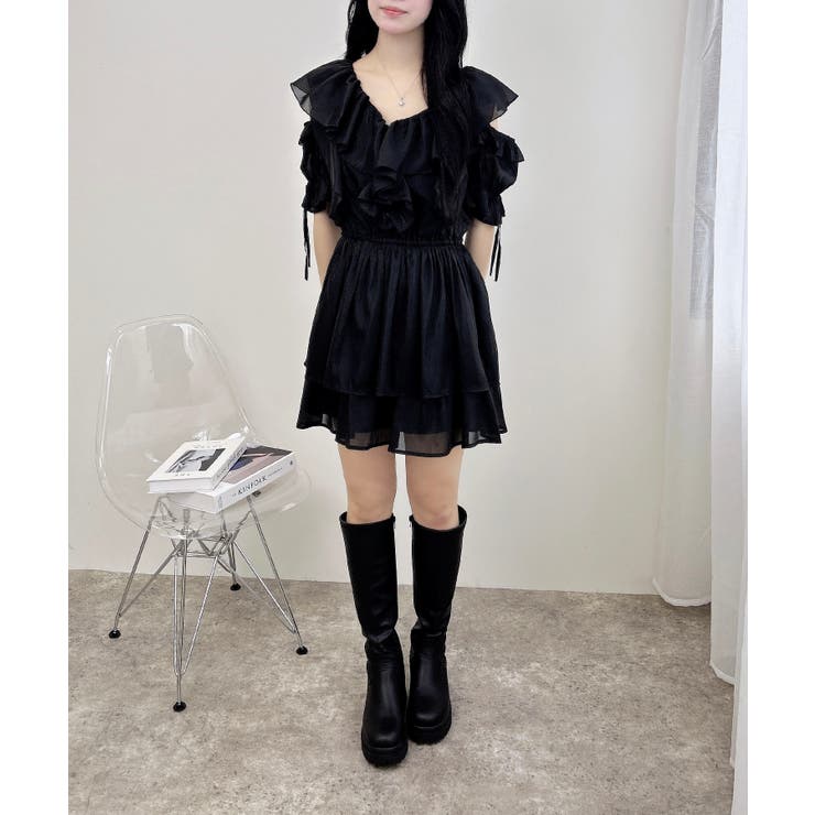肩フリルミニワンピース INGNI 肩開きフリルミニワンピース Mサイズ ブラック 新品未使用
