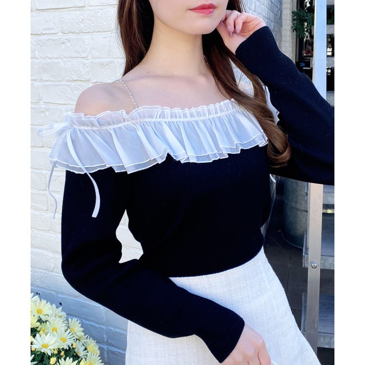 12Gラインストーンチェーンオフショルフリルニット | INGNI  | 詳細画像9 