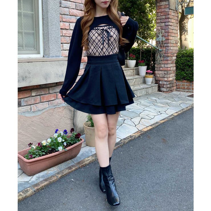 12Gチェック柄デコルテオープンニット[品番：INGW0011261]｜INGNI