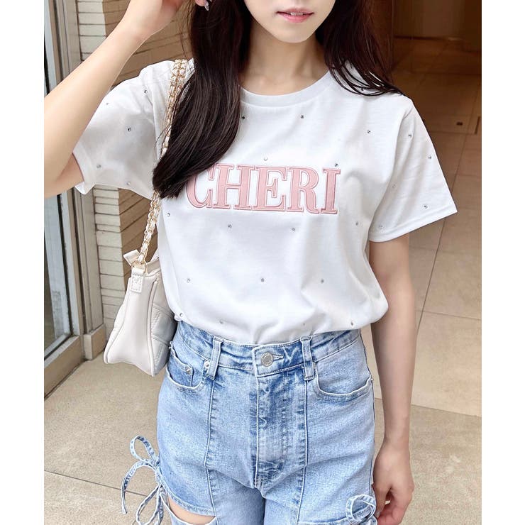 ラインストーン飛ばしラバー貼付T[品番：INGW0010948]｜INGNI