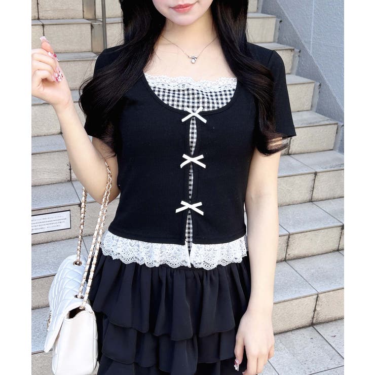 クロ/ギンガム | レイヤード前リボンリブTOPs | INGNI 