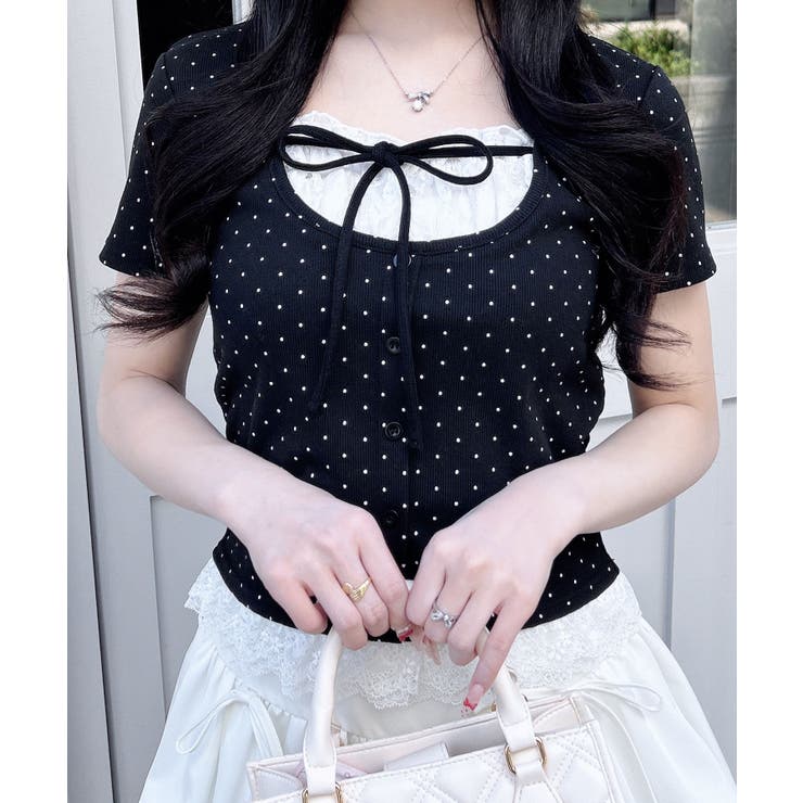 レースレイヤード風リボン付きリブTOPs | INGNI  | 詳細画像2 