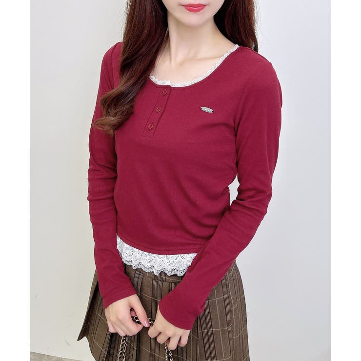 ヘンリーネックレース付プレートロゴ長袖リブトップス | INGNI  | 詳細画像10 