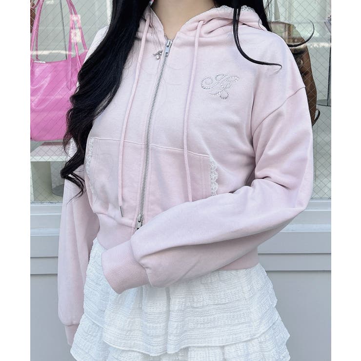 レース付胸ロゴ裏毛ショートZIPパーカー | INGNI  | 詳細画像12 