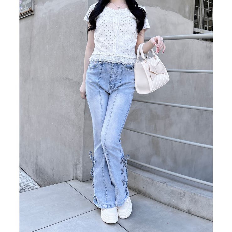 レースレイヤード風リボン付きリブTOPs | INGNI  | 詳細画像13 