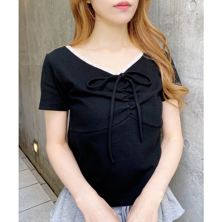 衿レース付フロントギャザーリボンリブTOPs | INGNI  | 詳細画像35 