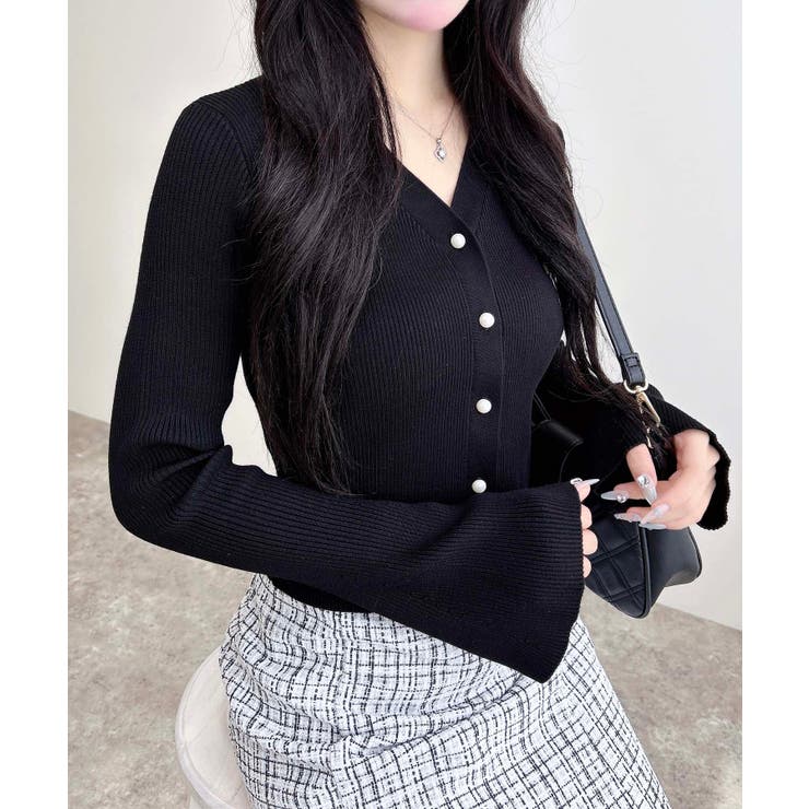 クロ | 12Gフレアスリーブリブニットカーディガン | INGNI 