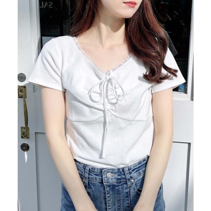 衿レース付フロントギャザーリボンリブTOPs | INGNI  | 詳細画像23 