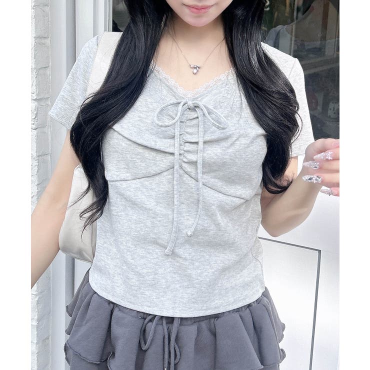 衿レース付フロントギャザーリボンリブTOPs | INGNI  | 詳細画像29 