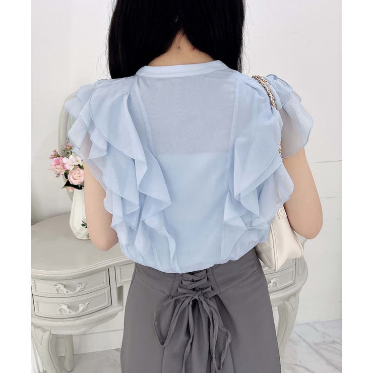 INGNIイング /フリル /シアーレースブラウス /刺繍ドット / INGNIイング /フリル /シアーレースブラウス /刺繍ドット /