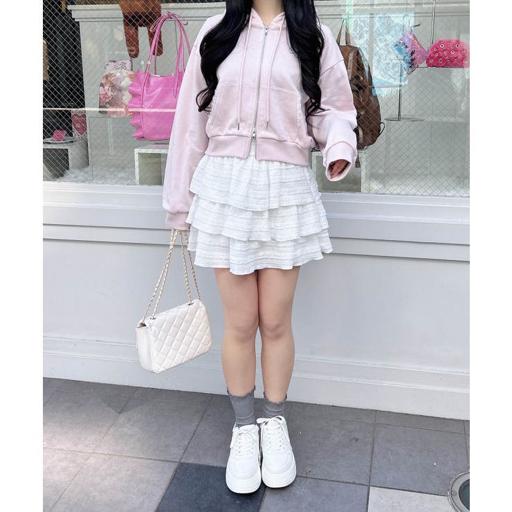 レース付胸ロゴ裏毛ショートZIPパーカー | INGNI  | 詳細画像16 