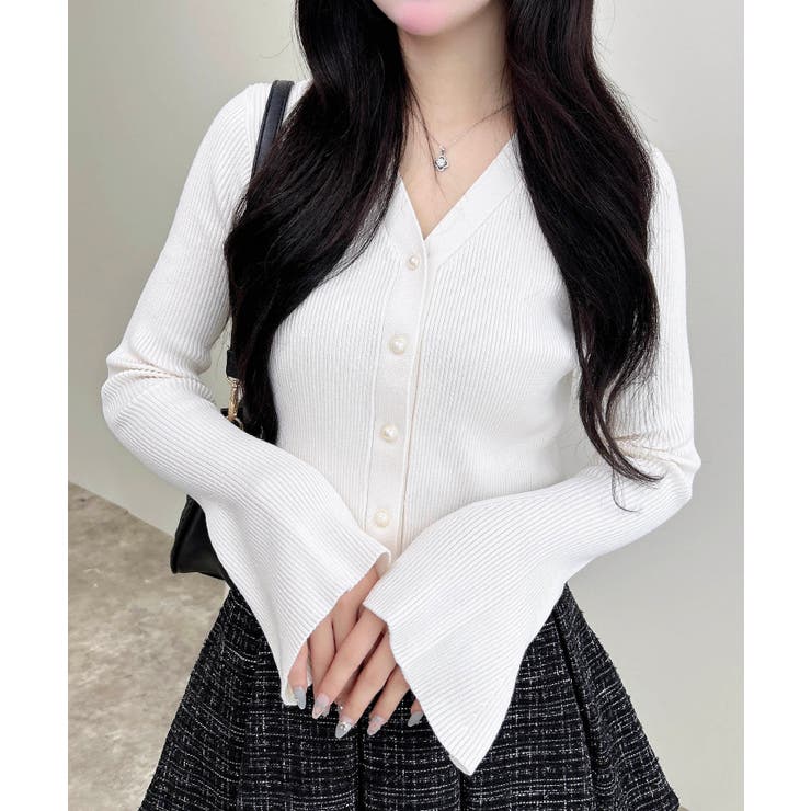 アイボリー | 12Gフレアスリーブリブニットカーディガン | INGNI 