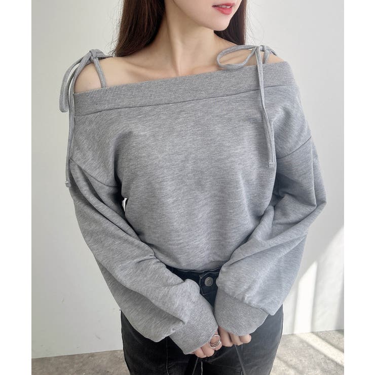グレー | 肩リボンオフショル裏毛トップス | INGNI 