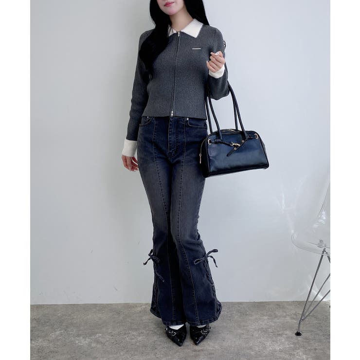 12Gリブ フェザー衿ダブルジップニットカーディガン | INGNI  | 詳細画像4 