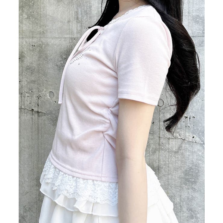 リボン付レース出しラインストーンロゴTOPs | INGNI  | 詳細画像12 