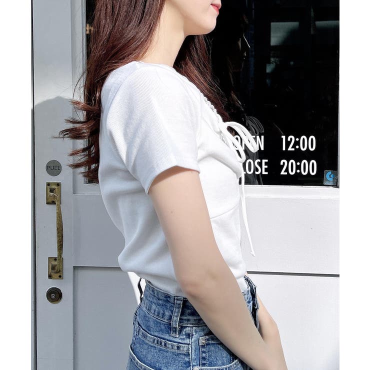 衿レース付フロントギャザーリボンリブTOPs | INGNI  | 詳細画像24 