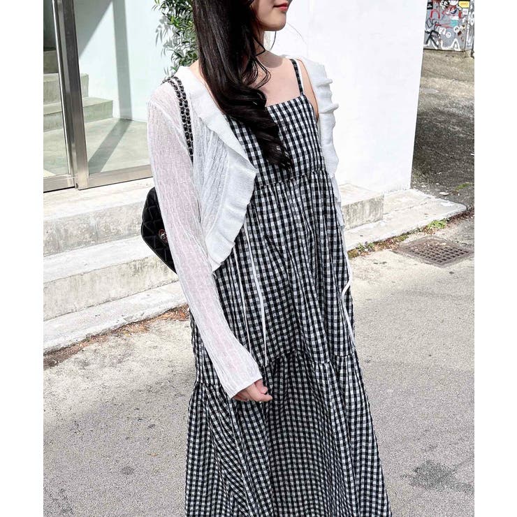 ギンガムチェック柄ティアードキャミワンピース[品番：INGW0010675