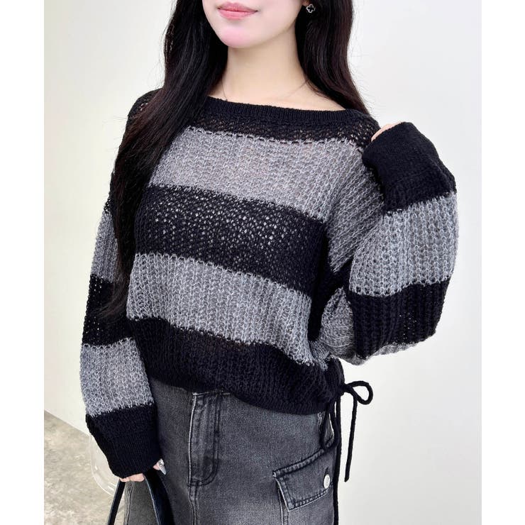 グレー/クロ | ドロストモヘアボーダーニット | INGNI 