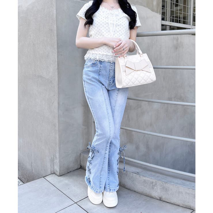 レースレイヤード風リボン付きリブTOPs | INGNI  | 詳細画像14 