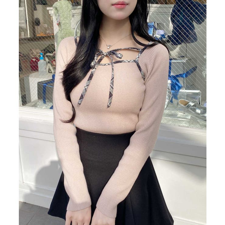 12Gチェック柄配色デコルテリボンニット | INGNI  | 詳細画像10 