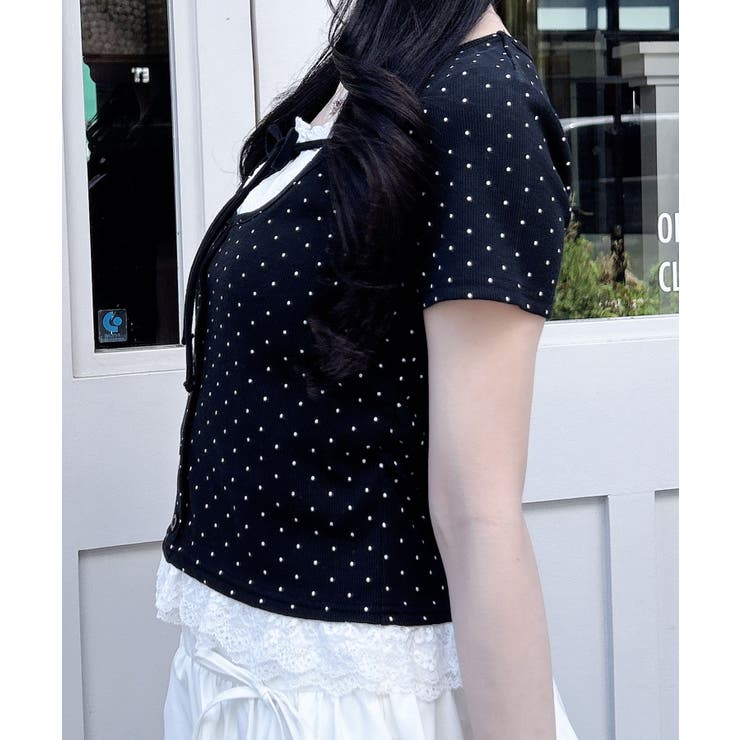 レースレイヤード風リボン付きリブTOPs | INGNI  | 詳細画像4 