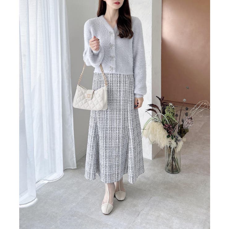 【WEB限定アイテム】Vネックリボン釦フェザーニットカーディガン | INGNI  | 詳細画像32 