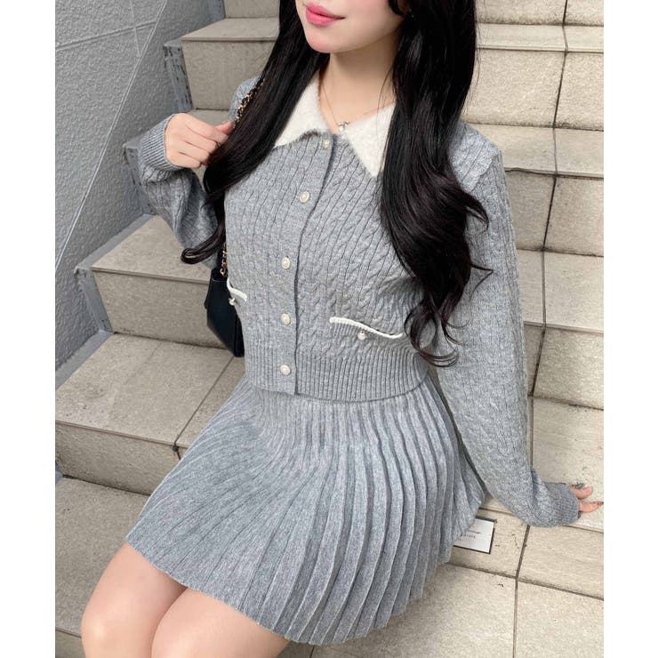 7Gフェザー衿ケーブルニットカーディガン+ニットスカート/セット | INGNI  | 詳細画像10 