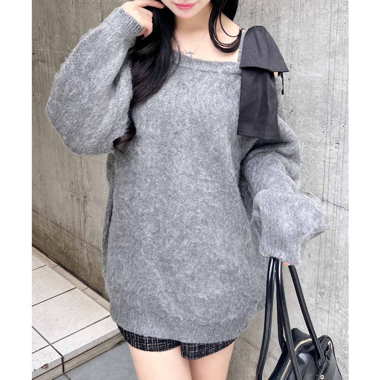 7Gワンショル肩リボンシャギーチュニックニット | INGNI  | 詳細画像17 