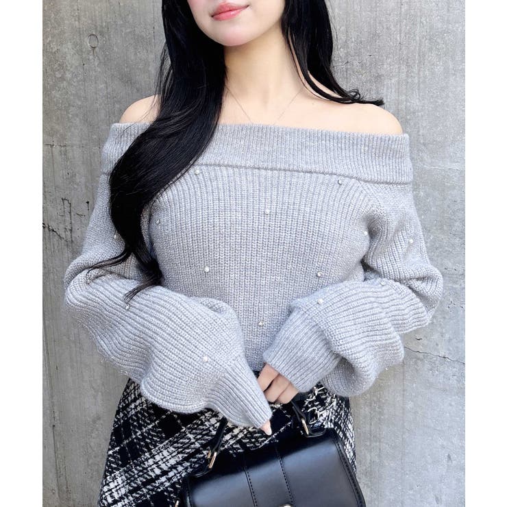 7Gもちもちラメ畦パールビジュ付オフショルニット | INGNI  | 詳細画像24 