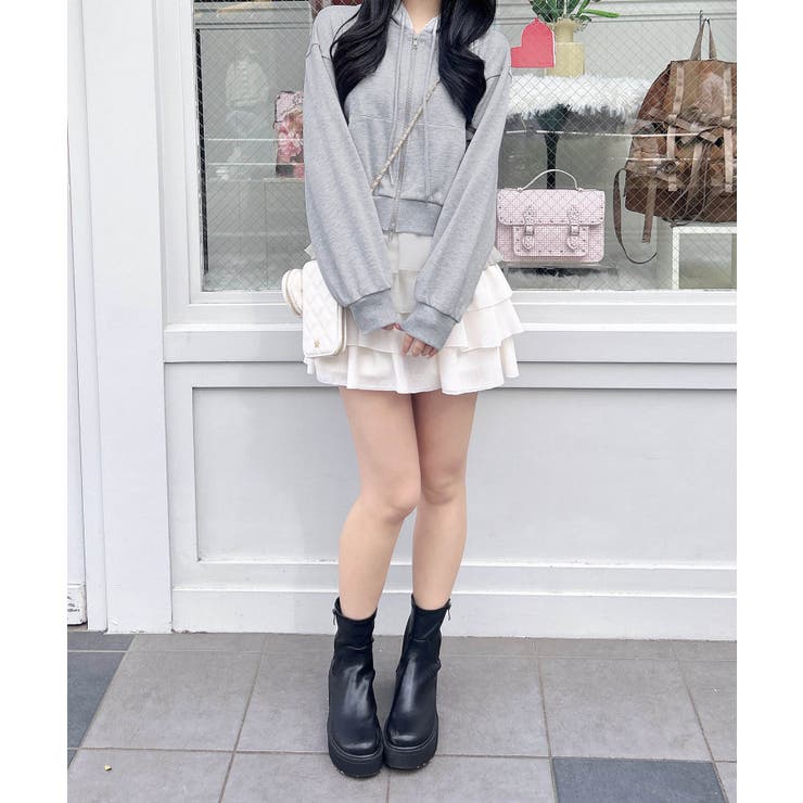 レース付胸ロゴ裏毛ショートZIPパーカー | INGNI  | 詳細画像9 