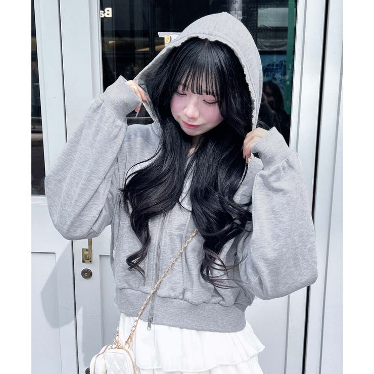 レース付胸ロゴ裏毛ショートZIPパーカー | INGNI  | 詳細画像2 