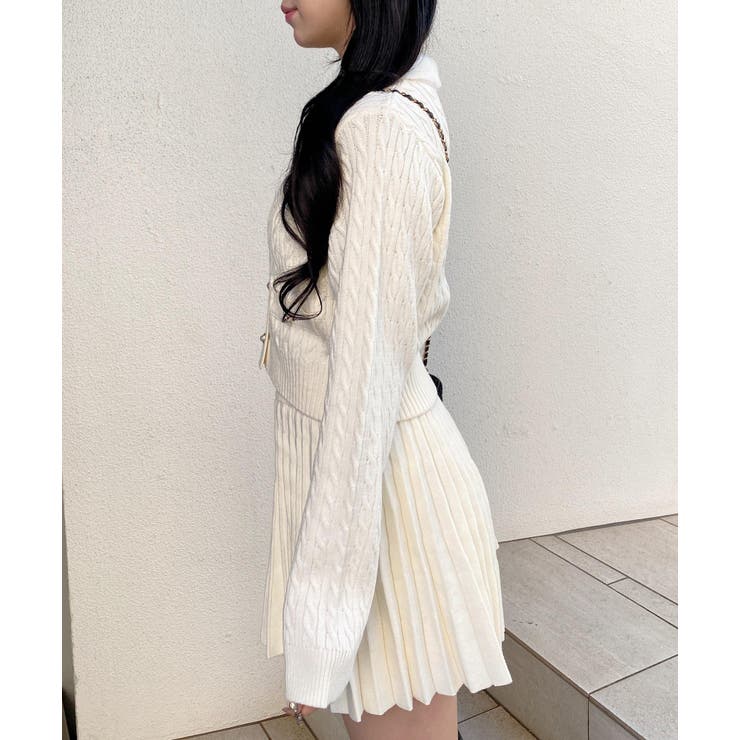 7Gフェザー衿ケーブルニットカーディガン+ニットスカート/セット | INGNI  | 詳細画像24 