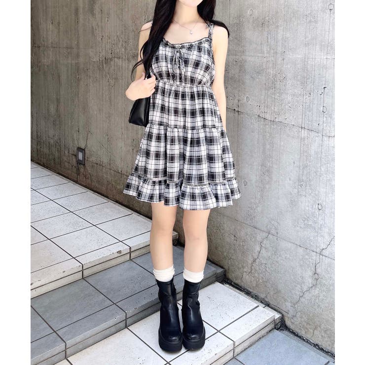 チェック柄 イング ミニワンピース ワンピース INGNI レディース 乃木坂 INGNI ワンピース チェック柄ミニキャミティアードワンピース