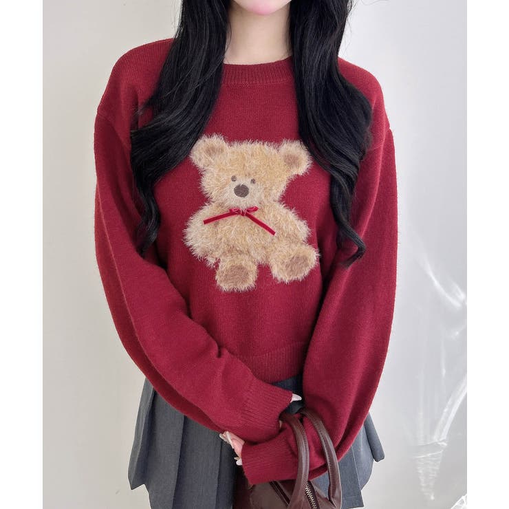 ボルドー/A | 7Gもちもちフェザーベアニットプルオーバー | INGNI 