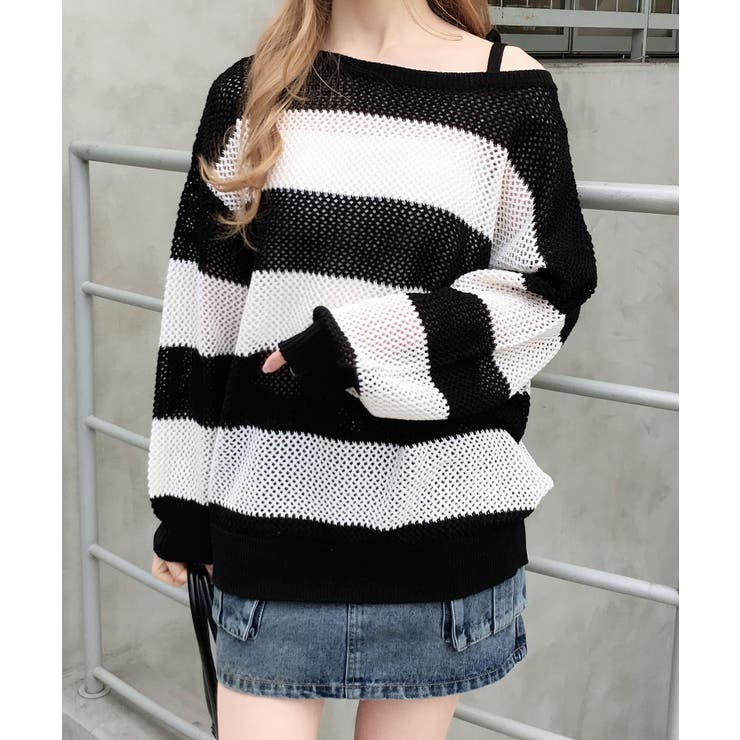 7Gメッシュボーダーチュニックニット | INGNI  | 詳細画像1 