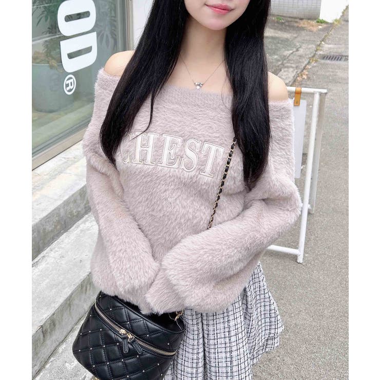 7Gオフショルレザー貼付ロゴシャギーニット | INGNI  | 詳細画像14 