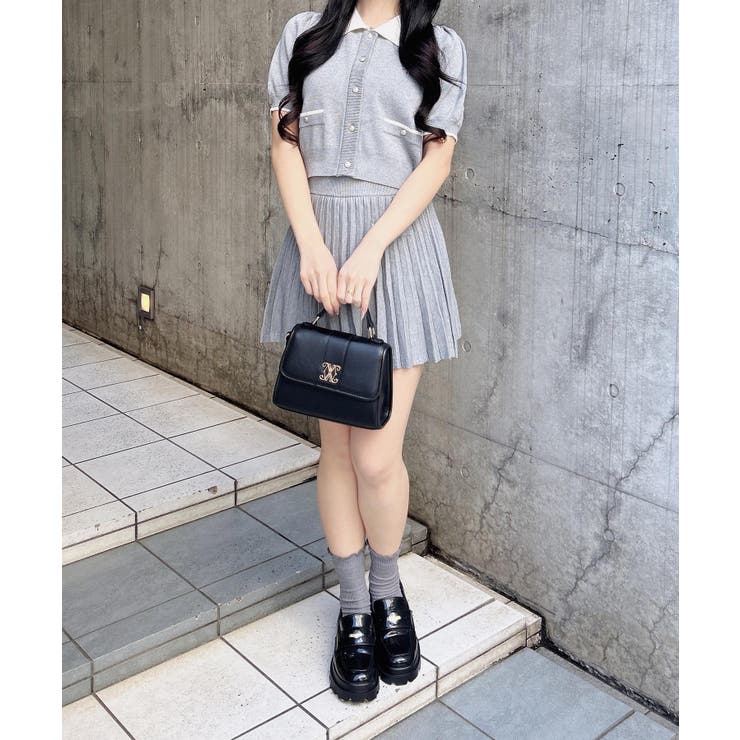 12G配色胸刺繍衿付ニットカーデ+ニットミニスカート/セット | INGNI  | 詳細画像9 