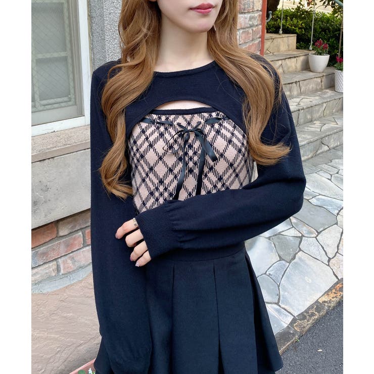 12Gチェック柄デコルテオープンニット | INGNI  | 詳細画像14 