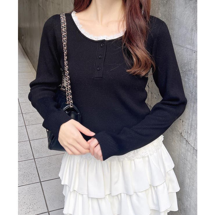 12Gヘンリーネックフリルレース付ニット | INGNI  | 詳細画像9 