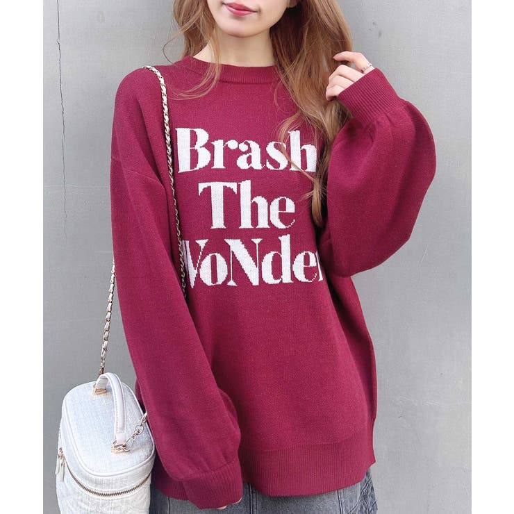 ボルドー/オフホワイト | 12G3段ロゴニット | INGNI 