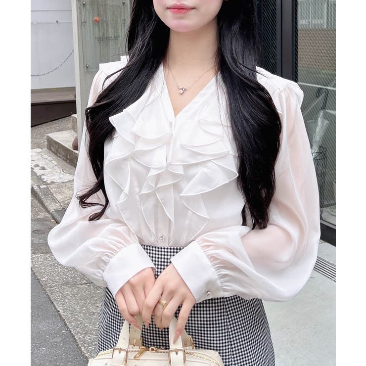 装飾釦ラメシアーフリルブラウス | INGNI  | 詳細画像3 