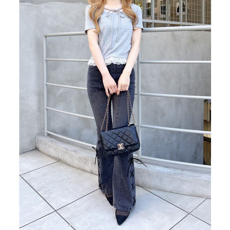 リボン付レース出しラインストーンロゴTOPs | INGNI  | 詳細画像21 