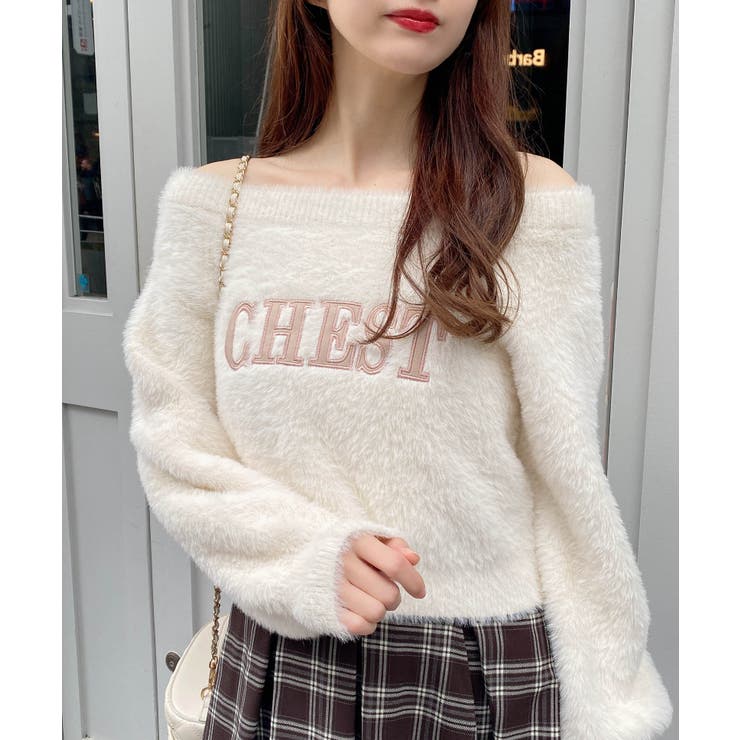 7Gオフショルレザー貼付ロゴシャギーニット | INGNI  | 詳細画像1 