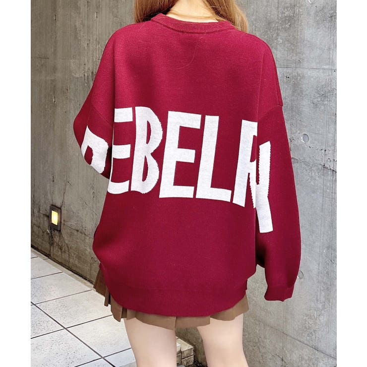 ボルドー/オフホワイト | 12G BackBIGロゴチュニックニット | INGNI 