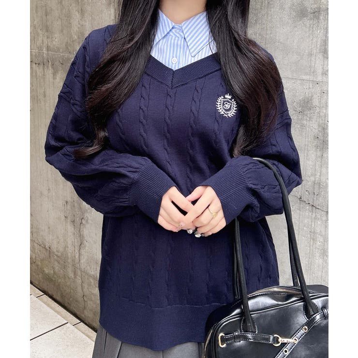 コン | 12GシャツドッキングVネックケーブルニット | INGNI 