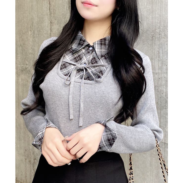 12Gチェックシャツドッキングフロントリボンニット | INGNI  | 詳細画像10 